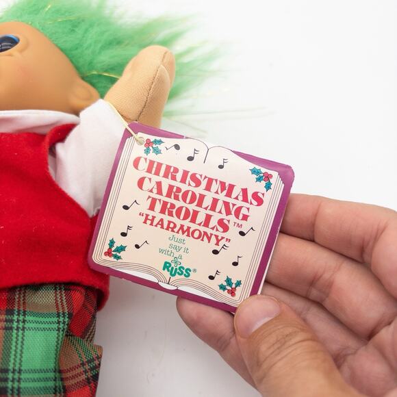 NEW Russ Christmas Caroling Trolls Harmony Boy 8” Plush Doll Green Tinsel Hair - Picture 7 of 9